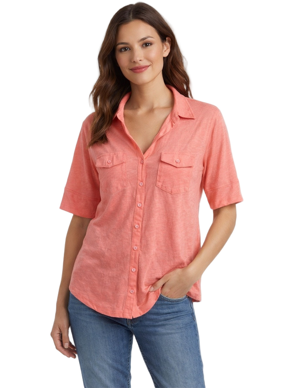 New York & Company Coral Pink Crewneck Tee